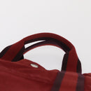 HERMES Deauville Hand Bag Canvas Red Silver Auth bs33188-8