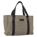 GUCCI GG Supreme Tote Bag PVC Beige Silver 141624 Auth bs33190-1