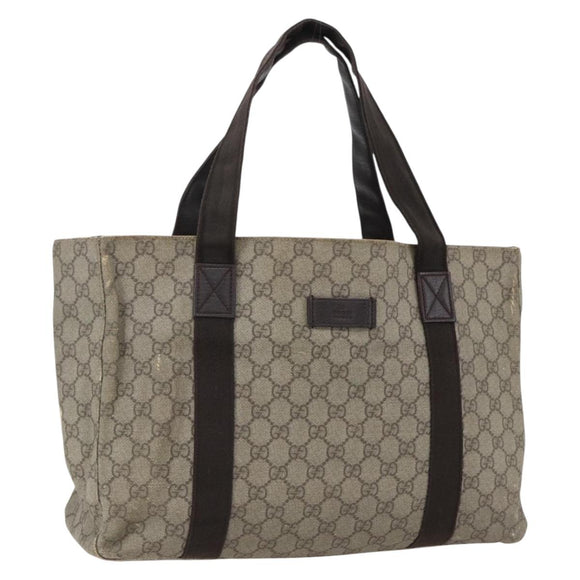 GUCCI GG Supreme Tote Bag PVC Beige Silver 141624 Auth bs33190