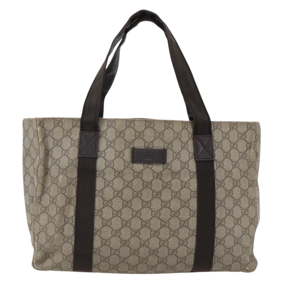 GUCCI GG Supreme Tote Bag PVC Beige Silver 141624 Auth bs33190