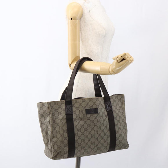 GUCCI GG Supreme Tote Bag PVC Beige Silver 141624 Auth bs33190