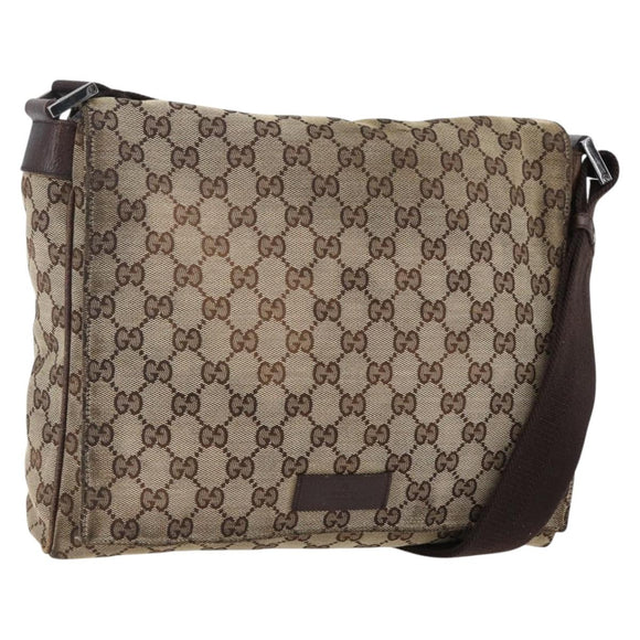 GUCCI GG Canvas Shoulder Bag Beige Silver 146236 Auth bs33191