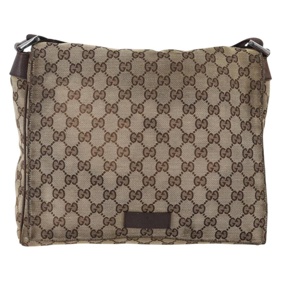 GUCCI GG Canvas Shoulder Bag Beige Silver 146236 Auth bs33191