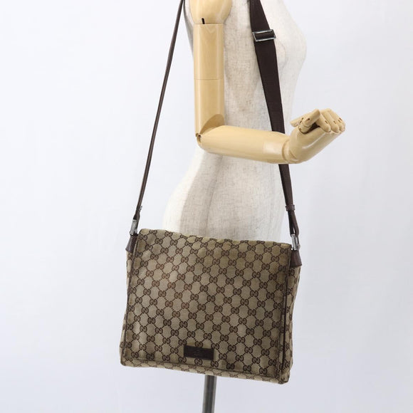 GUCCI GG Canvas Shoulder Bag Beige Silver 146236 Auth bs33191