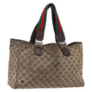 GUCCI GG Canvas Web Sherry Line Tote Bag Beige Silver Red 145758 Auth bs33193-1