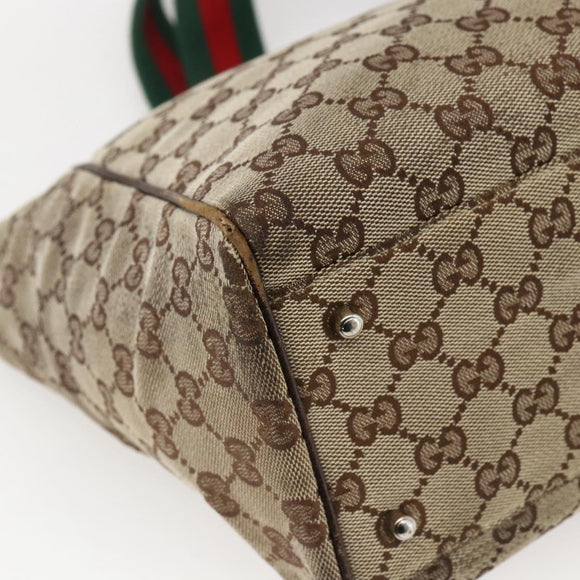 GUCCI GG Canvas Web Sherry Line Tote Bag Beige Silver Red 145758 Auth bs33193