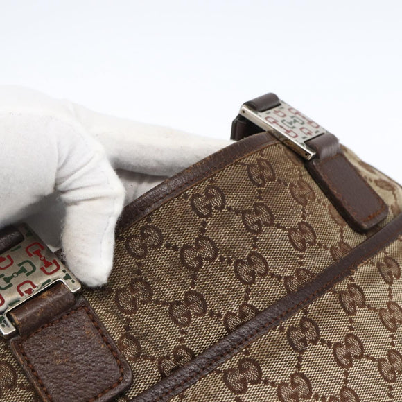 GUCCI GG Canvas Web Sherry Line Tote Bag Beige Silver Red 145758 Auth bs33193