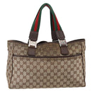 GUCCI GG Canvas Web Sherry Line Tote Bag Beige Silver Red 145758 Auth bs33193-2