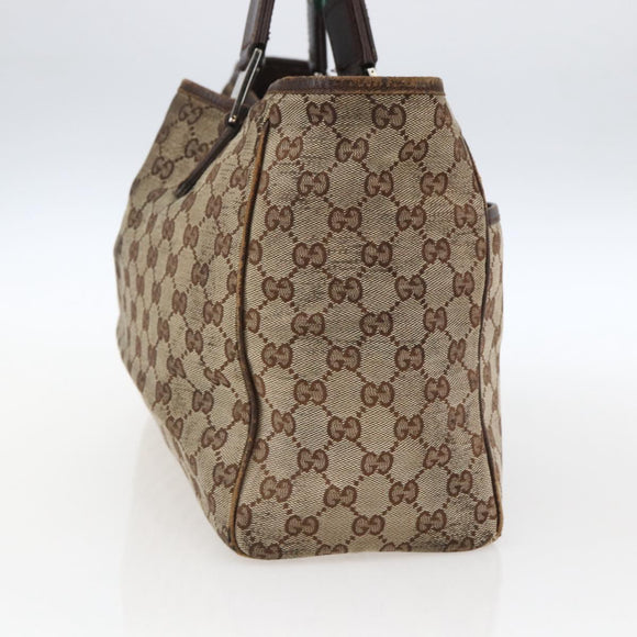 GUCCI GG Canvas Web Sherry Line Tote Bag Beige Silver Red 145758 Auth bs33193