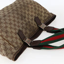 GUCCI GG Canvas Web Sherry Line Tote Bag Beige Silver Red 145758 Auth bs33193-6