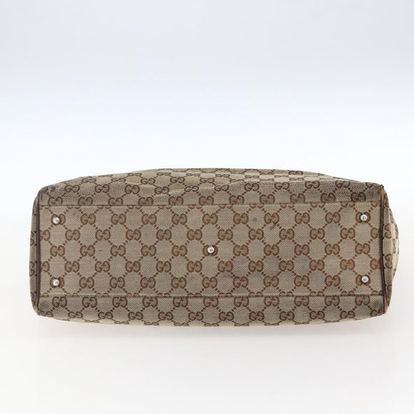 GUCCI GG Canvas Web Sherry Line Tote Bag Beige Silver Red 145758 Auth bs33193