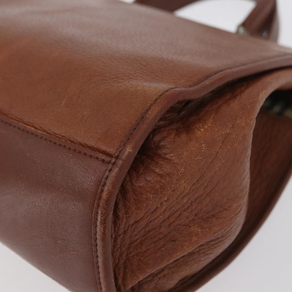Burberrys Nova Check Hand Bag Leather 2way Brown Gold Auth bs33202