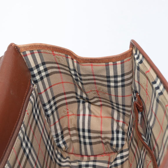 Burberrys Nova Check Hand Bag Leather 2way Brown Gold Auth bs33202