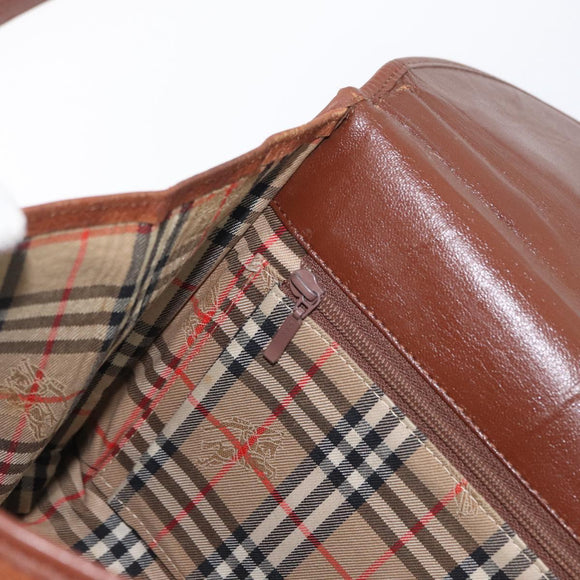 Burberrys Nova Check Hand Bag Leather 2way Brown Gold Auth bs33202