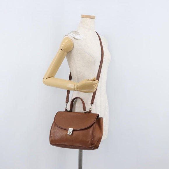 Burberrys Nova Check Hand Bag Leather 2way Brown Gold Auth bs33202