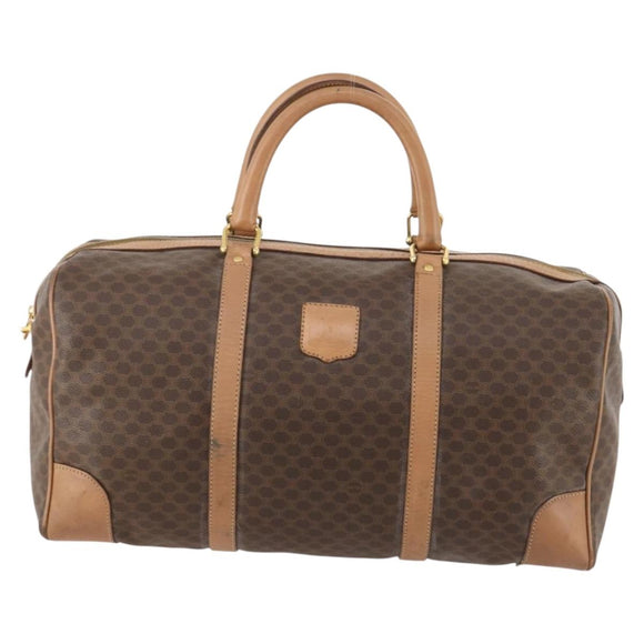 CELINE Macadam Canvas Boston Bag PVC Leather Brown Gold Auth bs33203