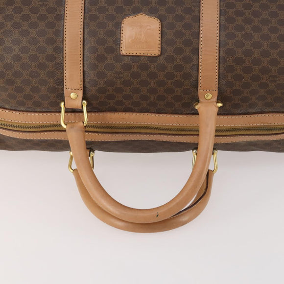 CELINE Macadam Canvas Boston Bag PVC Leather Brown Gold Auth bs33203