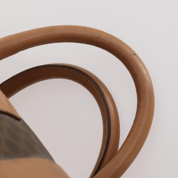 CELINE Macadam Canvas Boston Bag PVC Leather Brown Gold Auth bs33203