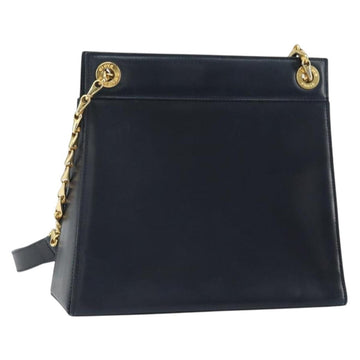 CELINE Chain Shoulder Bag Leather Navy Gold Auth bs33205