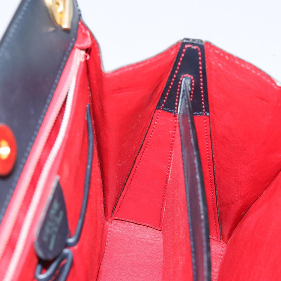 CELINE Chain Shoulder Bag Leather Navy Gold Auth bs33205