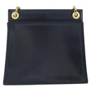 CELINE Chain Shoulder Bag Leather Navy Gold Auth bs33205-2