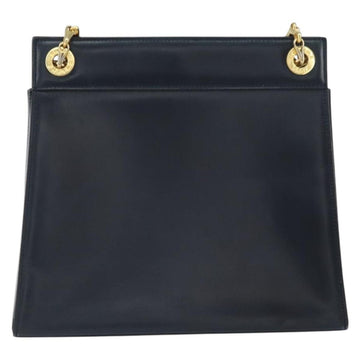CELINE Chain Shoulder Bag Leather Navy Gold Auth bs33205 - 0
