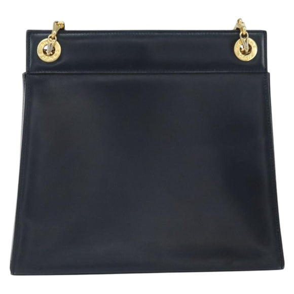 CELINE Chain Shoulder Bag Leather Navy Gold Auth bs33205