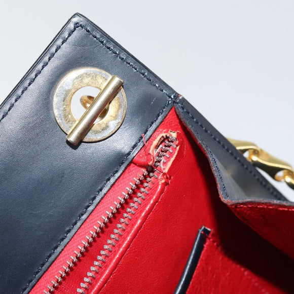 CELINE Chain Shoulder Bag Leather Navy Gold Auth bs33205