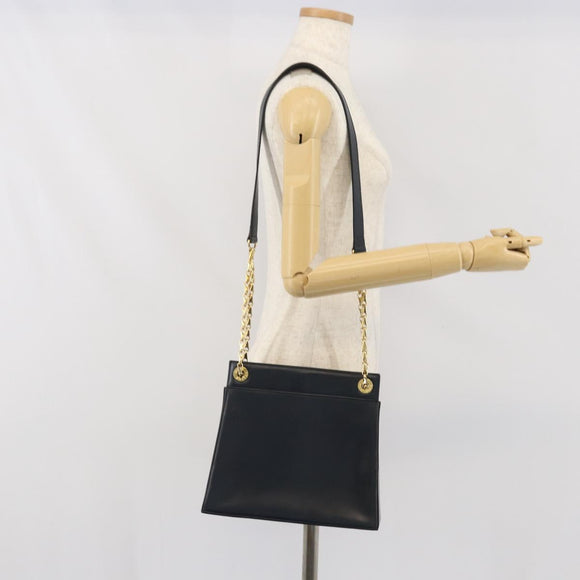 CELINE Chain Shoulder Bag Leather Navy Gold Auth bs33205