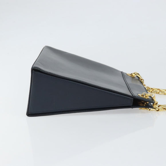 CELINE Chain Shoulder Bag Leather Navy Gold Auth bs33205