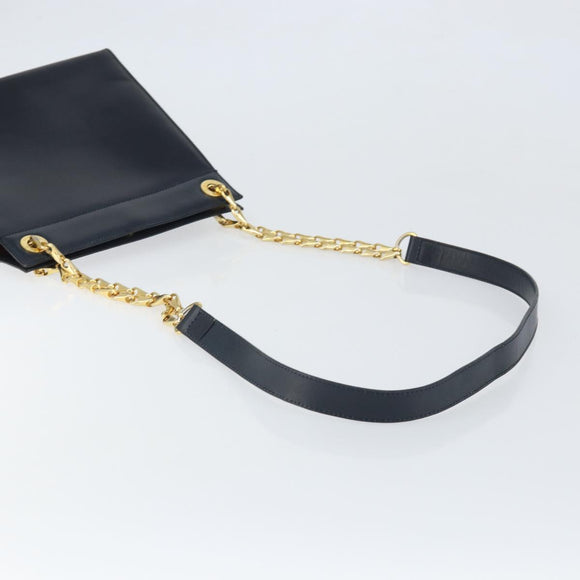 CELINE Chain Shoulder Bag Leather Navy Gold Auth bs33205