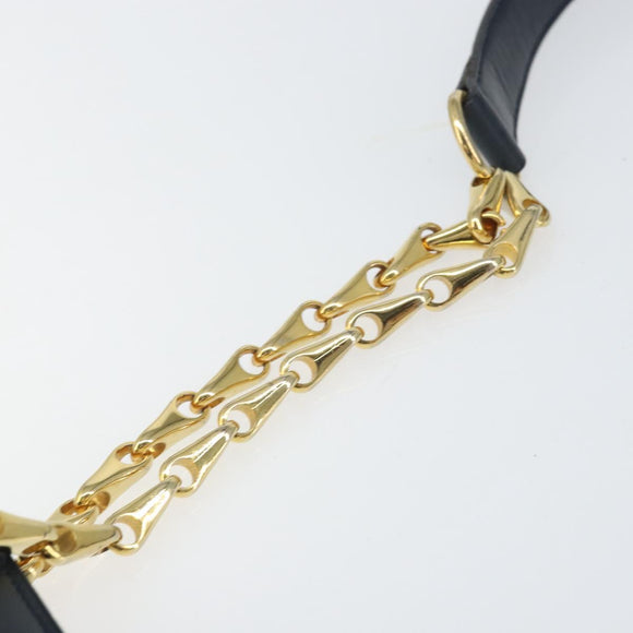CELINE Chain Shoulder Bag Leather Navy Gold Auth bs33205
