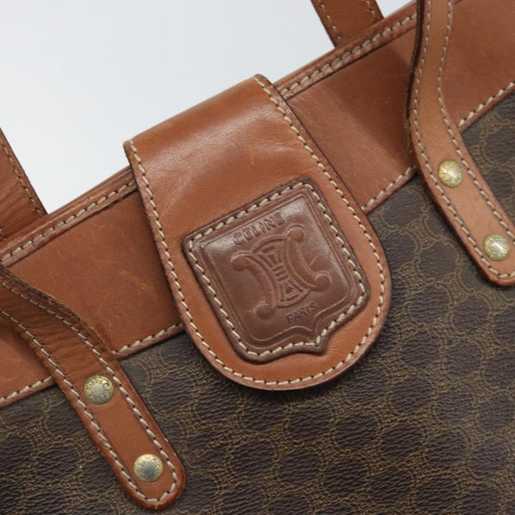 CELINE Macadam Canvas Tote Bag PVC Leather Brown Gold Auth bs33206