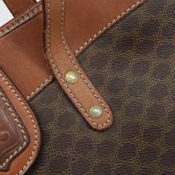 CELINE Macadam Canvas Tote Bag PVC Leather Brown Gold Auth bs33206
