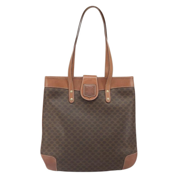 CELINE Macadam Canvas Tote Bag PVC Leather Brown Gold Auth bs33206