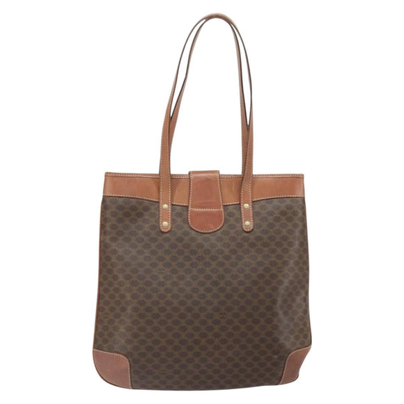 CELINE Macadam Canvas Tote Bag PVC Leather Brown Gold Auth bs33206