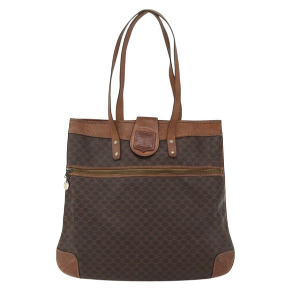 CELINE Macadam Canvas Tote Bag PVC Leather Brown Gold Auth bs33207