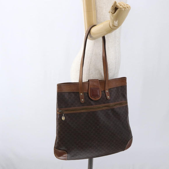 CELINE Macadam Canvas Tote Bag PVC Leather Brown Gold Auth bs33207