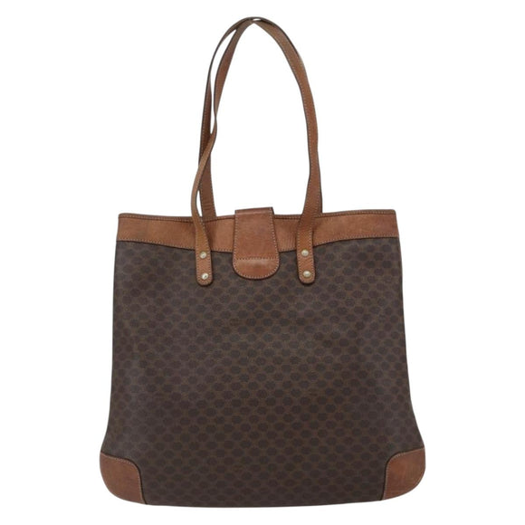 CELINE Macadam Canvas Tote Bag PVC Leather Brown Gold Auth bs33207