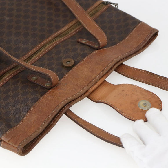 CELINE Macadam Canvas Tote Bag PVC Leather Brown Gold Auth bs33207