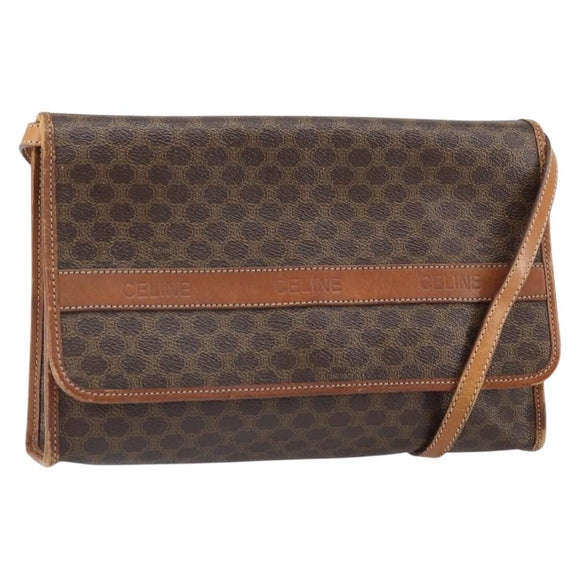 CELINE Macadam Canvas Shoulder Bag PVC Leather Brown Gold Auth bs33208