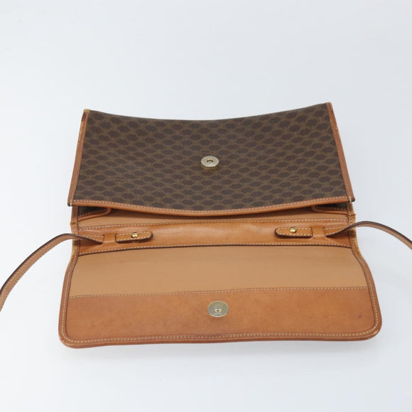 CELINE Macadam Canvas Shoulder Bag PVC Leather Brown Gold Auth bs33208