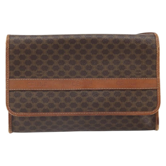 CELINE Macadam Canvas Shoulder Bag PVC Leather Brown Gold Auth bs33208