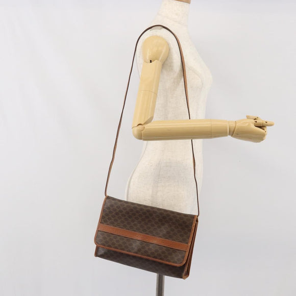 CELINE Macadam Canvas Shoulder Bag PVC Leather Brown Gold Auth bs33208
