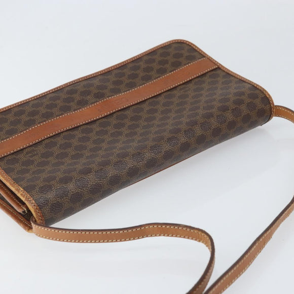 CELINE Macadam Canvas Shoulder Bag PVC Leather Brown Gold Auth bs33208