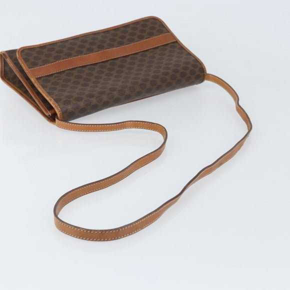 CELINE Macadam Canvas Shoulder Bag PVC Leather Brown Gold Auth bs33208