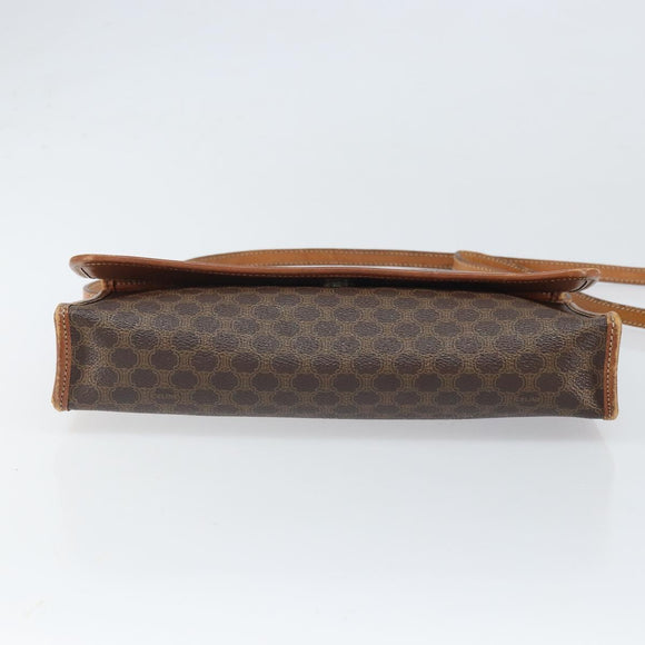 CELINE Macadam Canvas Shoulder Bag PVC Leather Brown Gold Auth bs33208