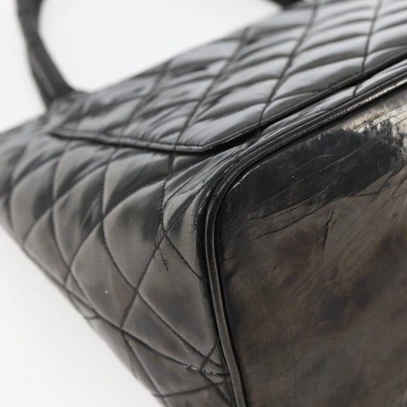 CHANEL Standard Tote Bag Patent leather Black CC Auth bs33216