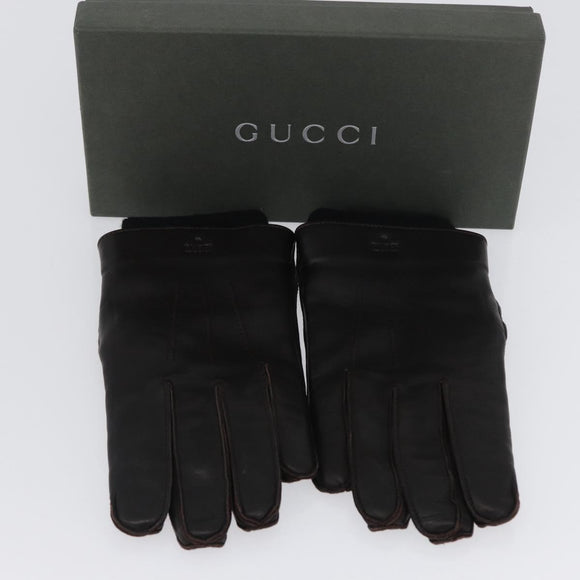 GUCCI Gloves Leather Black Auth bs33223