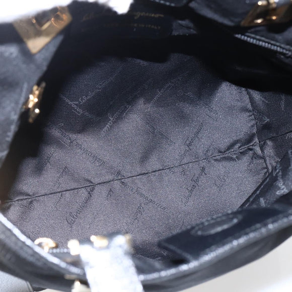 Salvatore Ferragamo Tote Bag Canvas Black Gold Auth bs33228